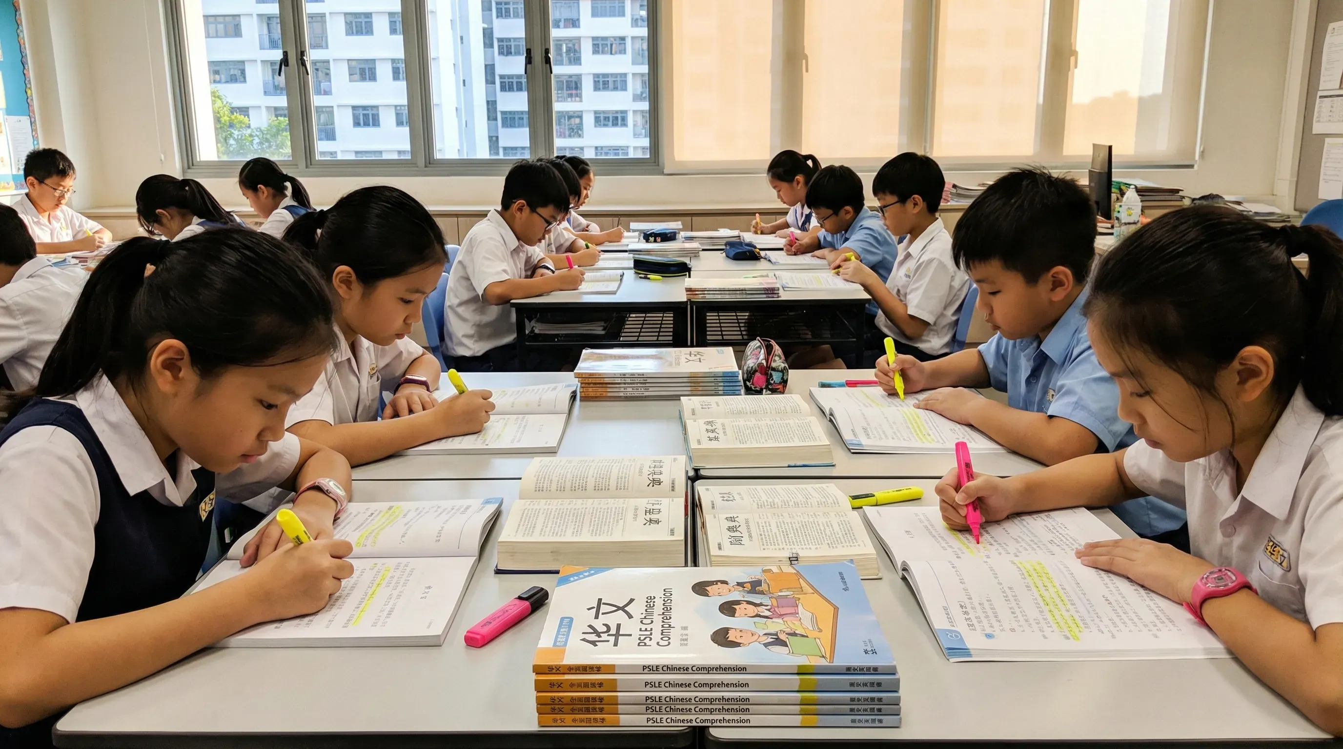 A P6 pupil preparing for the PSLE Chinese paper